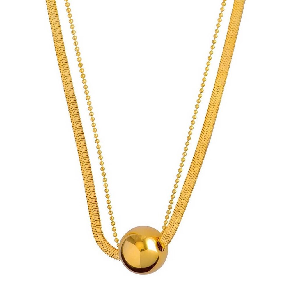 18K Gold Plated Stainless Steel Necklace 2 Strand
